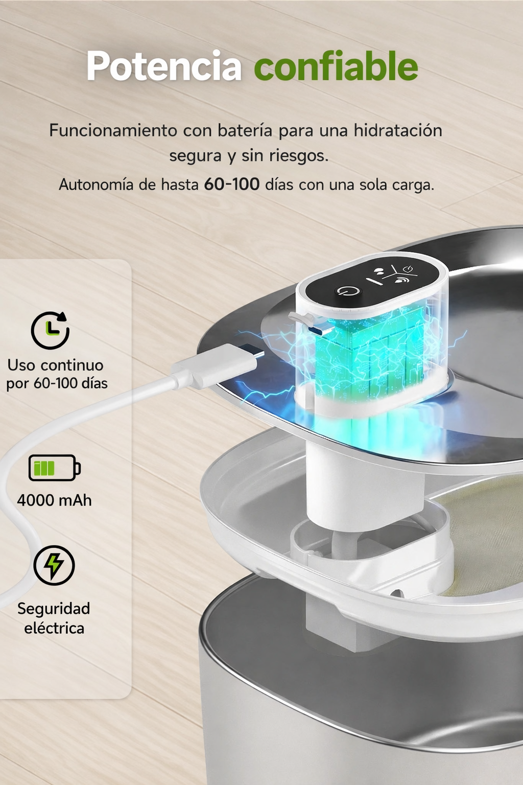 Fuente de Agua Inalámbrica 4L para Mascotas